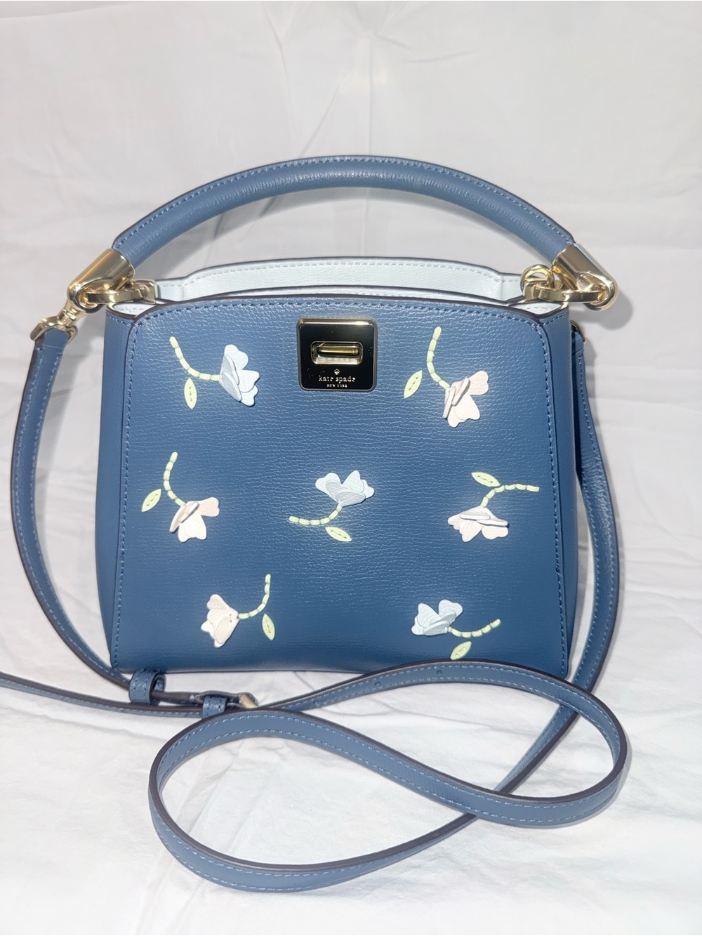 kate spade Blue Floral Top-Handle Crossbody with Gold Hardware